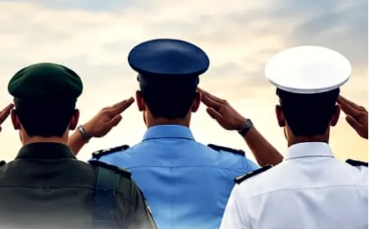 An Army, Air Force and Navy officer saluting side by side